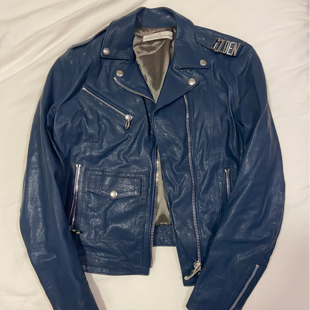 Golden Goose Navy Leather Jacket